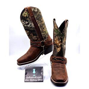 NWOB Laredo Men's Western Boots Gadsden Camo Harness Sq Toe Mossy Oak Sz 7 2472